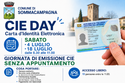 Carte di identità: Sabato 04 e Sabato 18 Luglio - Rilascio Senza Appuntamento