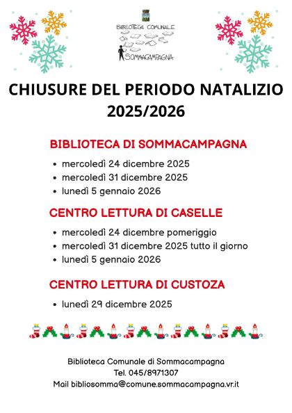 Chiusure periodo natalizio Biblioteca e Centri lettura