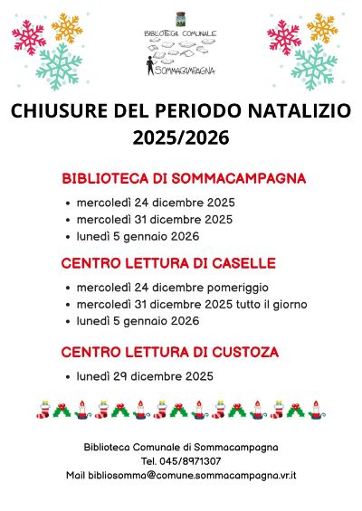 Locandina biblioteca chiusure periodo natalizio